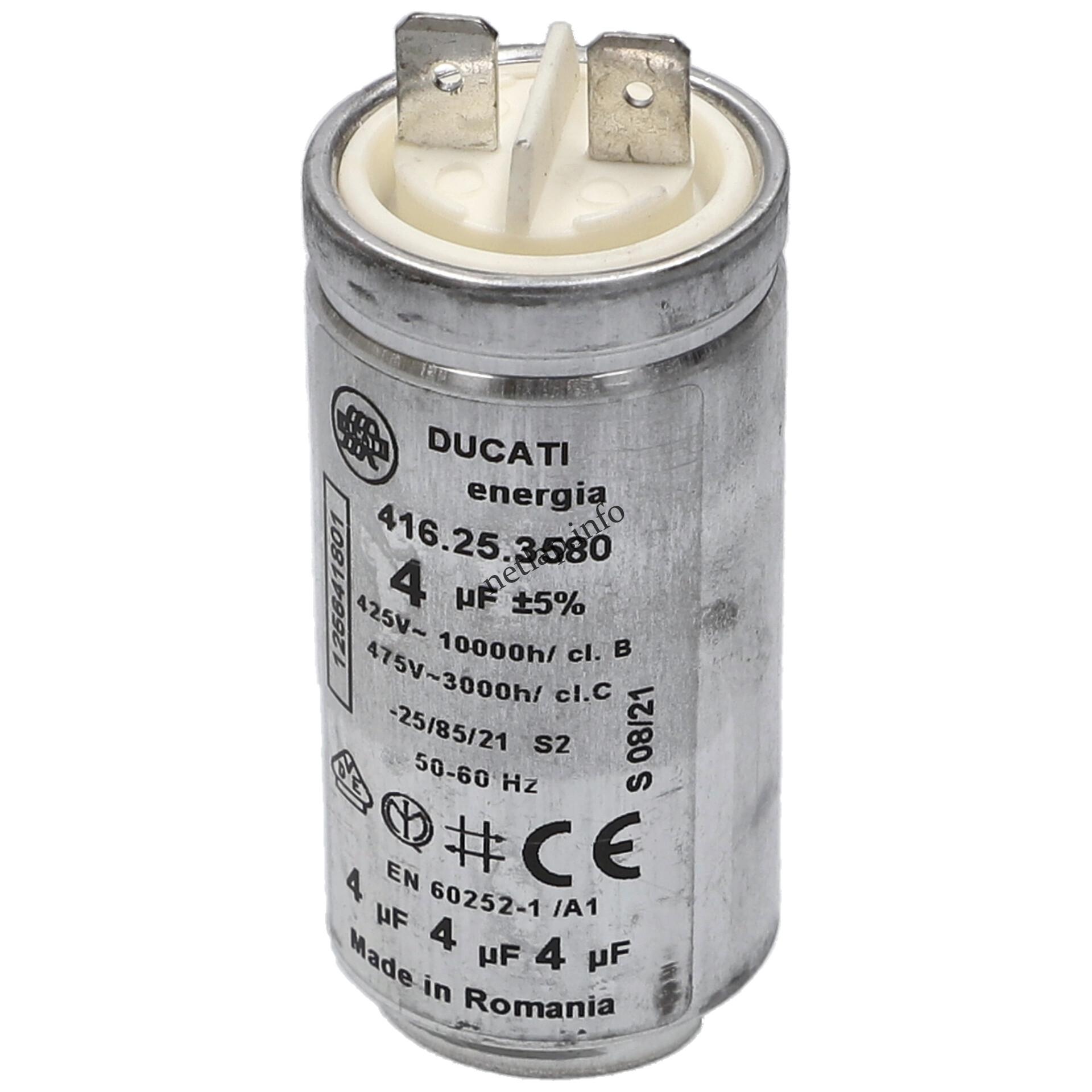 Electrolux szárítógép kondenzátor 4uf üzemi fémházas (OEM) 1256418011 Electrolux szárítógép kondenzátor 4uf üzemi fémházas (OEM) 1256418011