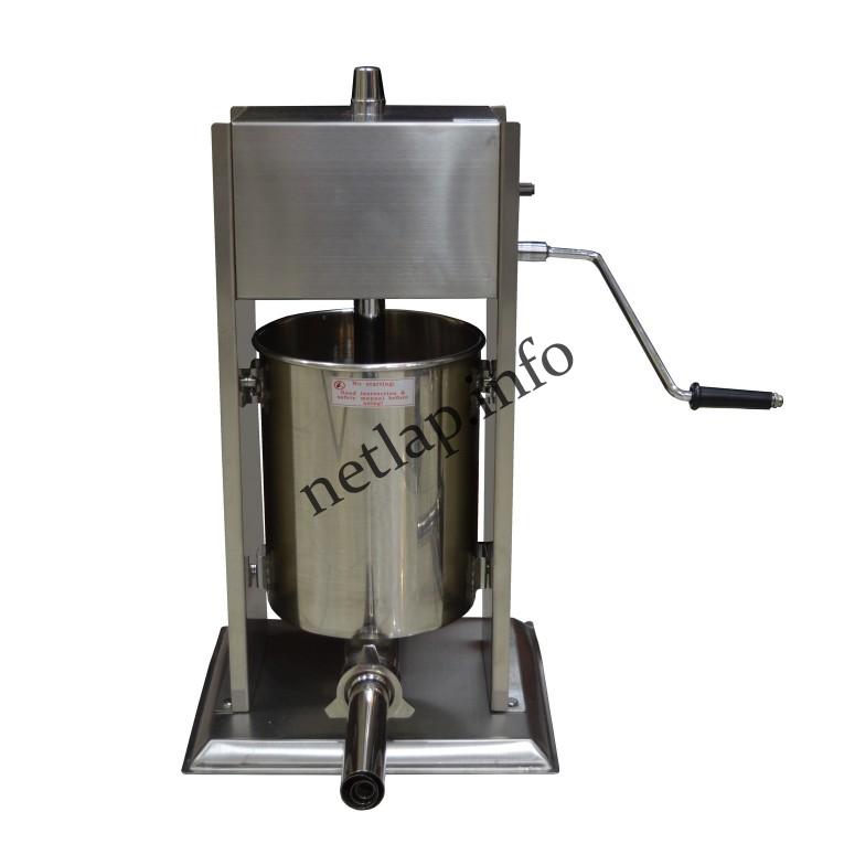 Hurkatöltő és kolbásztöltő, ipari, álló, rozsdamentes acél, 15 liter
