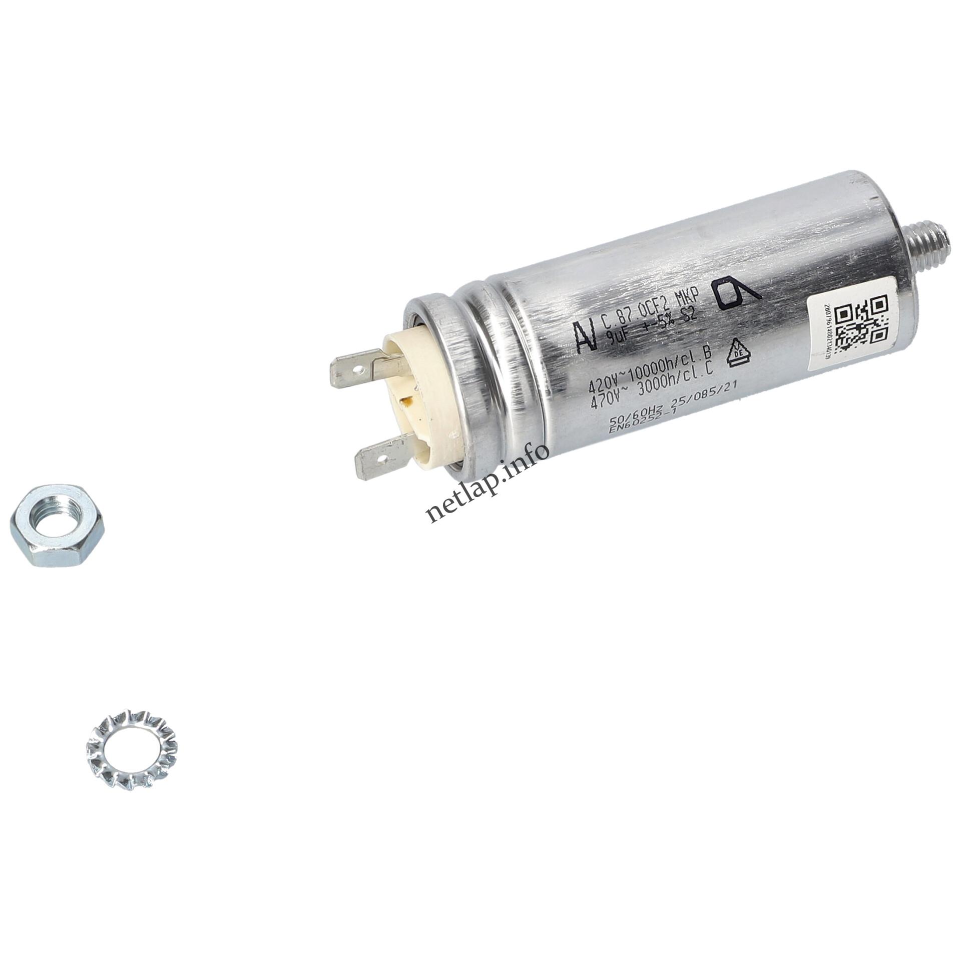 Beko szárítógép 9 UF 470v kondenzátor sarus motor indító fémházas 2807961400 Beko szárítógép 9 UF 470v kondenzátor sarus motor indító fémházas 2807961400