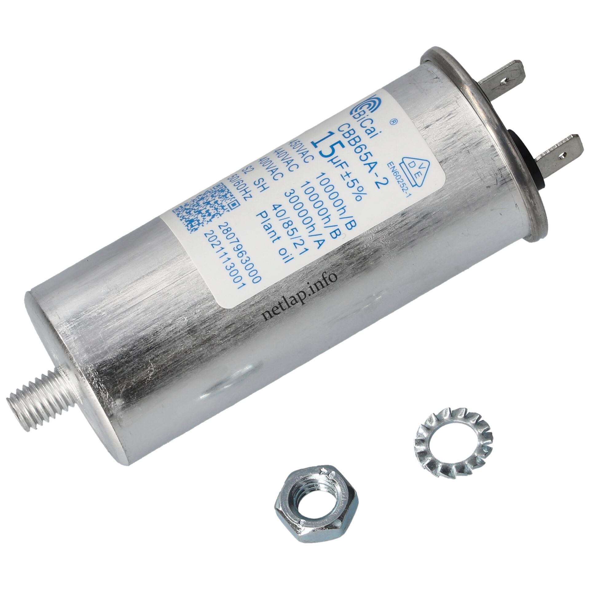 Beko szárítógép 15 UF 450V kondenzátor sarus motor indító fémházas 2807962300 Beko szárítógép 15 UF 450V kondenzátor sarus motor indító fémházas 2807962300