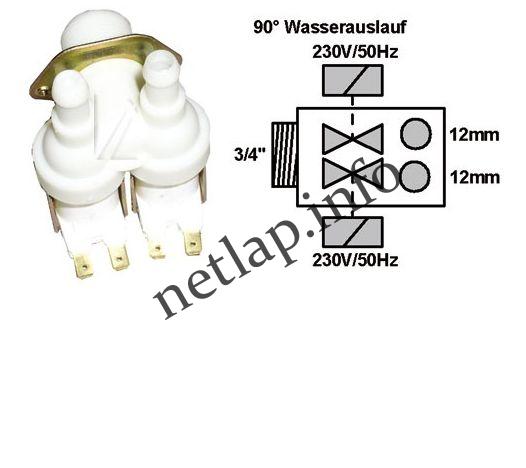 Whirlpool mosógép utángyártott mágnesszelep 2/90 12mm AWG