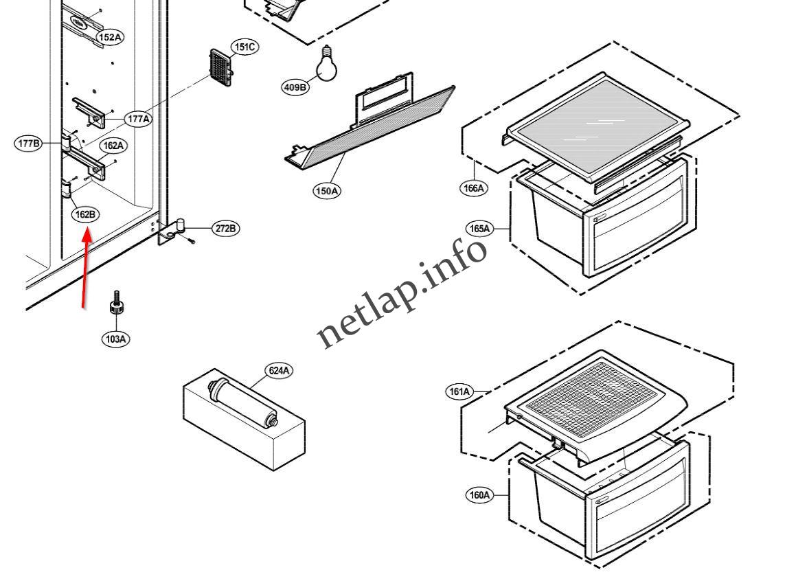 LG hűtőgép alsó zöldségesfiók bal oldali vezetősín GCP/GRL/GRP/GS/GWP - Image 2