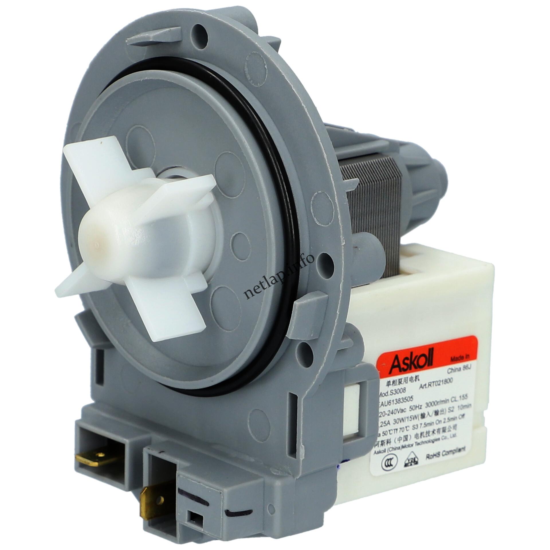 LG mosógép 30W ürítő szivattyú csavaros elöl sarus Askoll s3008 4681EA2001E LG mosógép 30W ürítő szivattyú csavaros elöl sarus Askoll s3008 4681EA2001E