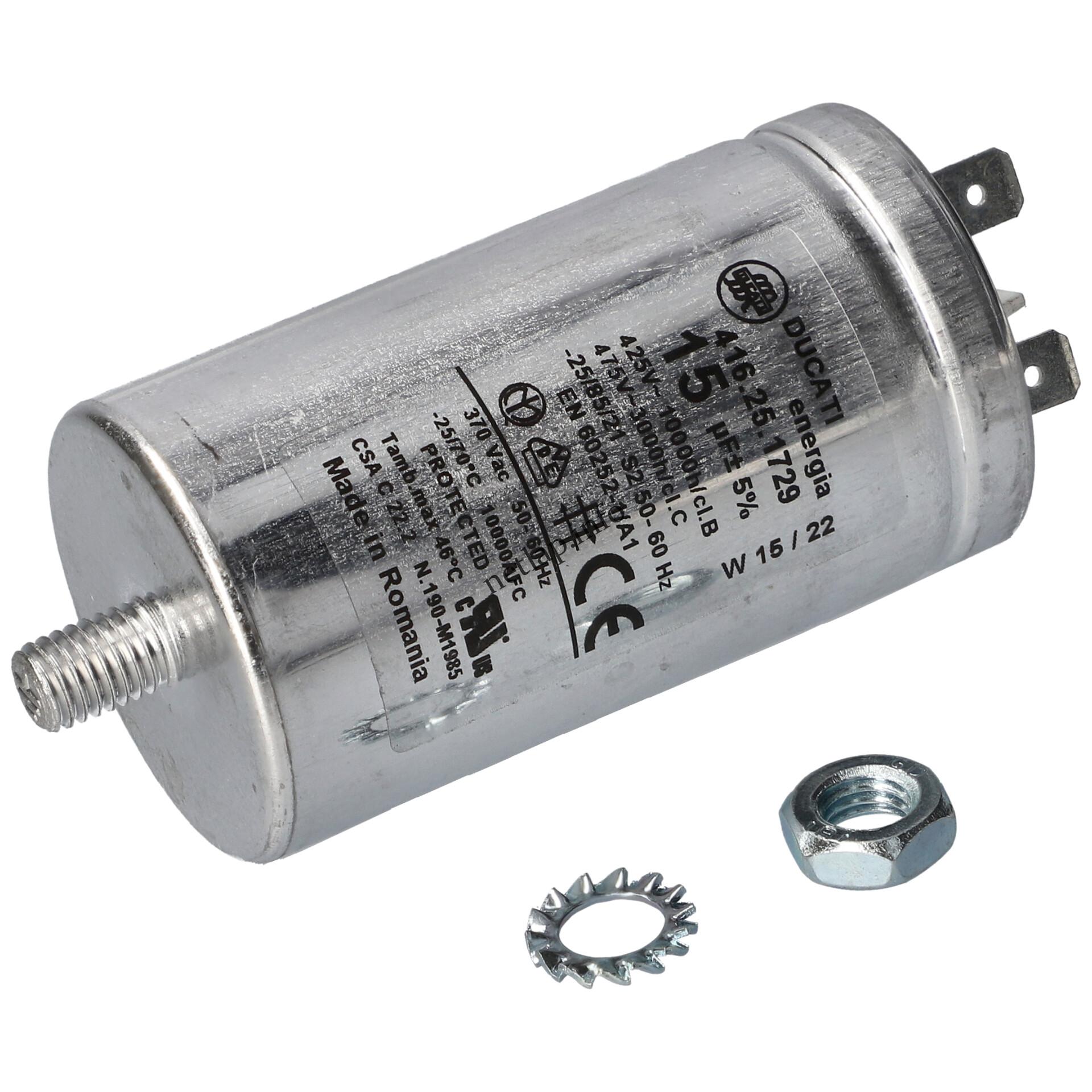 Indesit Whirlpool szárítógép 15 UF 475v kondenzátor sarus motor indító fémházas C00317456 Indesit Whirlpool szárítógép 15 UF 475v kondenzátor sarus motor indító fémházas C00317456