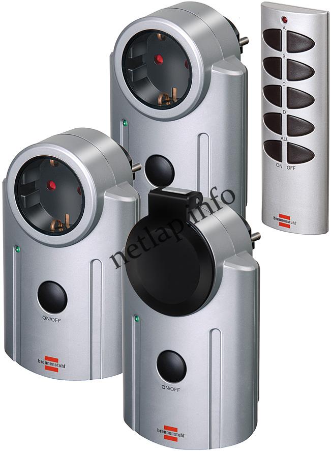 Brennenstuhl Primera-Line távirányítós hálózati aljzat 3600W, 4 csatorna, 3 aljzat IP20 IP44, ezüst, automatikus tanulás