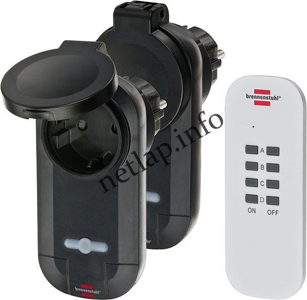 Brennenstuhl Comfort-Line távirányítós hálózati aljzat 1000W, 4 csatorna, 2 aljzat IP44, fekete, automatikus tanulás