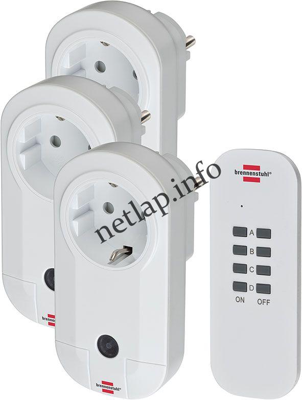 Brennenstuhl Comfort-Line távirányítós hálózati aljzat 1000W, 4 csatorna, 3 aljzat IP20, fehér, automatikus tanulás