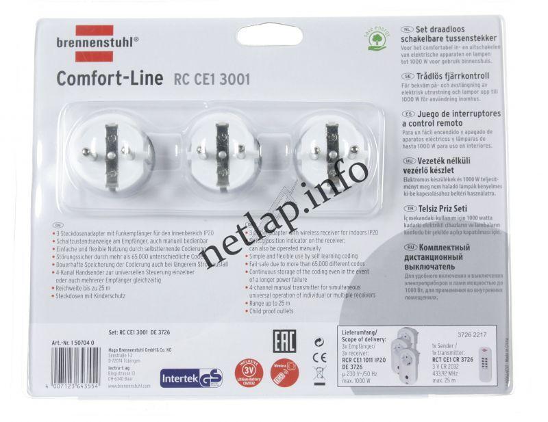 Brennenstuhl Comfort-Line távirányítós hálózati aljzat 1000W, 4 csatorna, 3 aljzat IP20, fehér, automatikus tanulás - Image 3