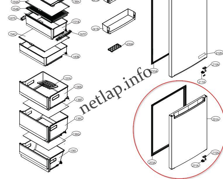 LG hűtőgép fagyasztó részhez külső ajtó GBB/GWB - Image 3