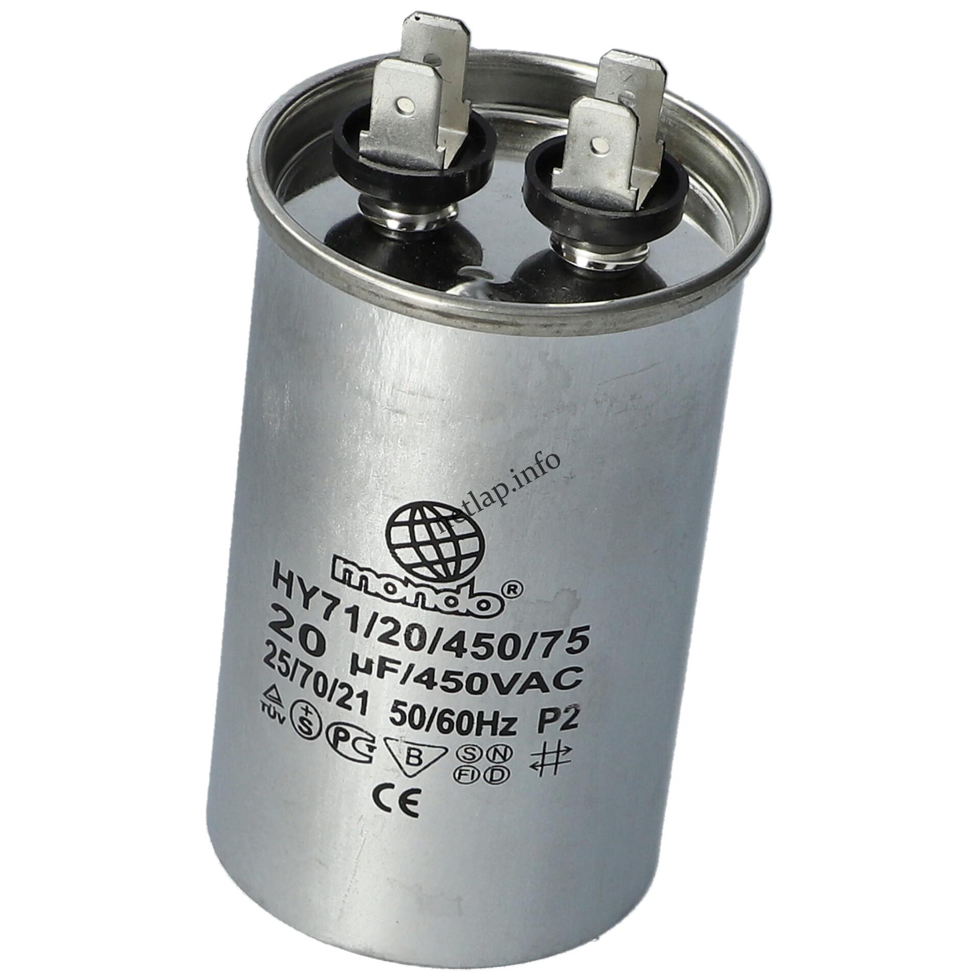 20 UF 450V kondenzátor sarus fémházas univerzális 20 UF 450V kondenzátor sarus fémházas univerzális