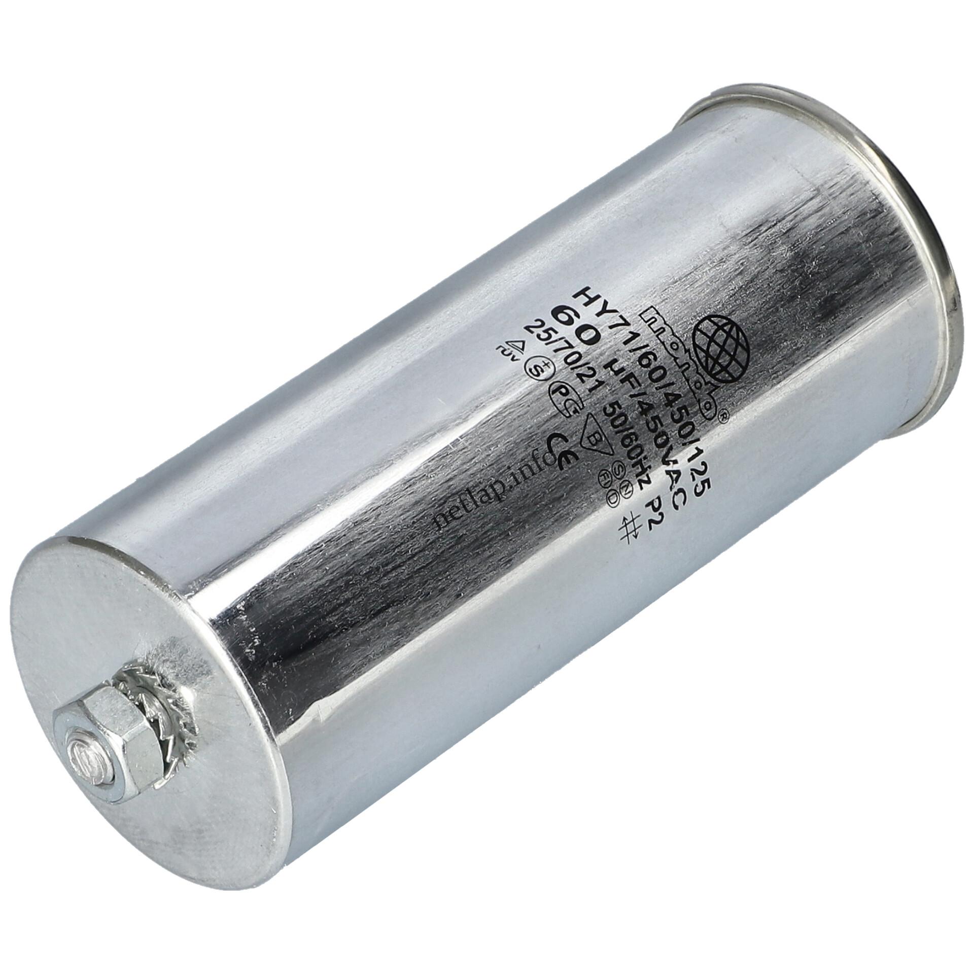 Klíma 60 UF 450V kondenzátor sarus fémházas univerzális Klíma 60 UF 450V kondenzátor sarus fémházas univerzális