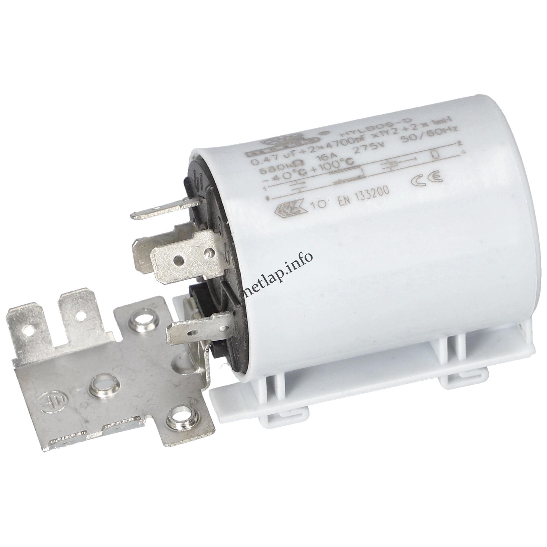 Ardo Ariston Indesit Whirlpool 0 47 UF 275v kondenzátor sarus zavarszűrő C00064559 Ardo Ariston Indesit Whirlpool 0 47 UF 275v kondenzátor sarus zavarszűrő C00064559