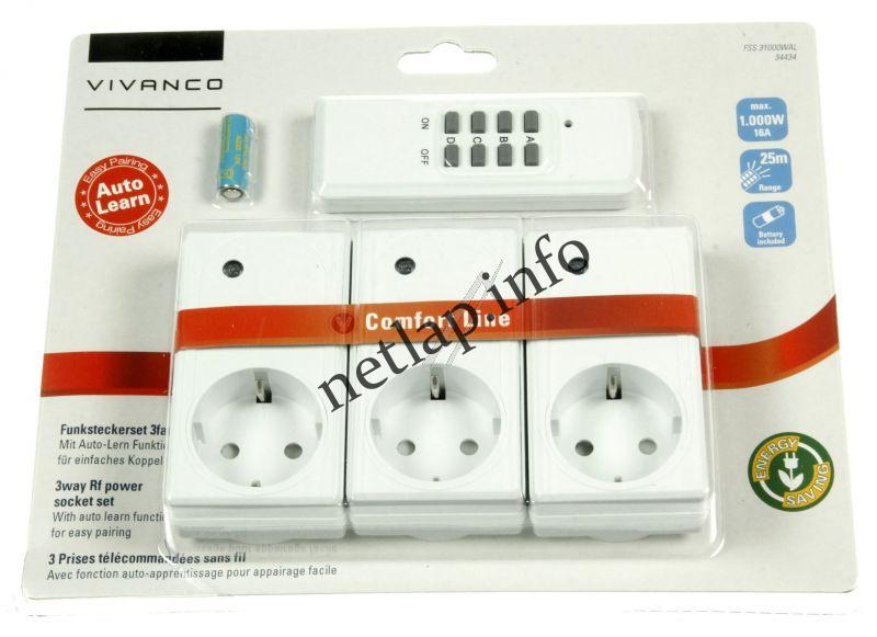 Vivanco távirányítós hálózati aljzat 1000W, 3 csatorna, 3 aljzat IP20, fehér, automatikus tanulás - Image 2