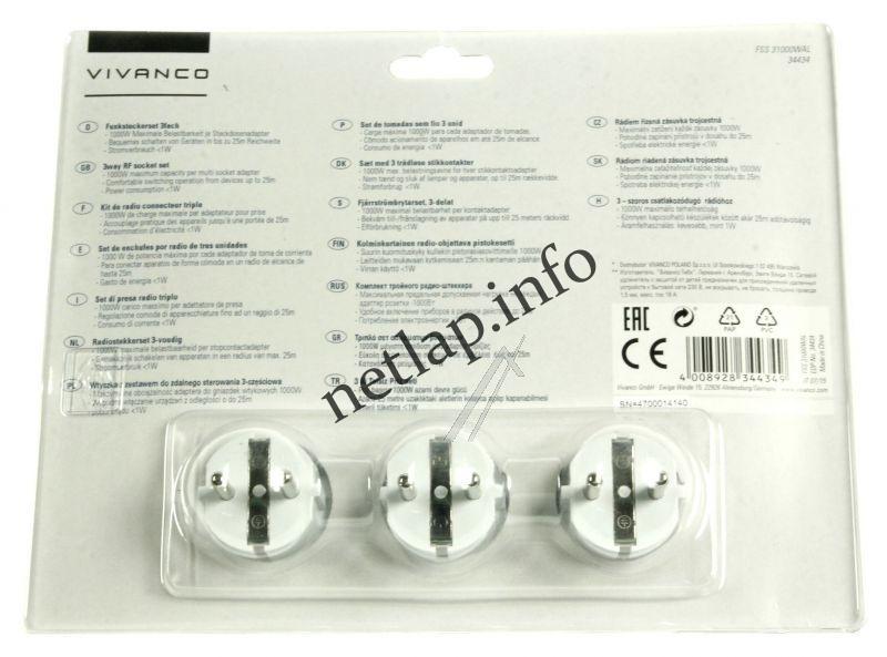 Vivanco távirányítós hálózati aljzat 1000W, 3 csatorna, 3 aljzat IP20, fehér, automatikus tanulás - Image 3