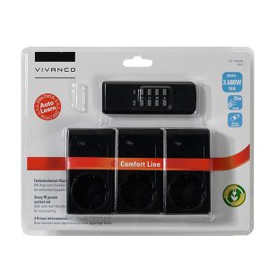 Vivanco távirányítós hálózati aljzat 3680W, 3 csatorna, 3 aljzat IP20, fekete, automatikus tanulás