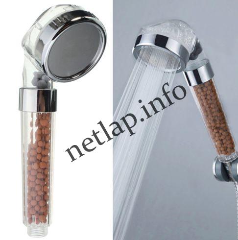 Víztisztítós zuhanyfej kristálygolyókkal